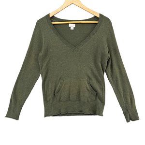 Vintage Caslon Sweater Womens Olive Green V Neck Long Sleeve Pullover Size M